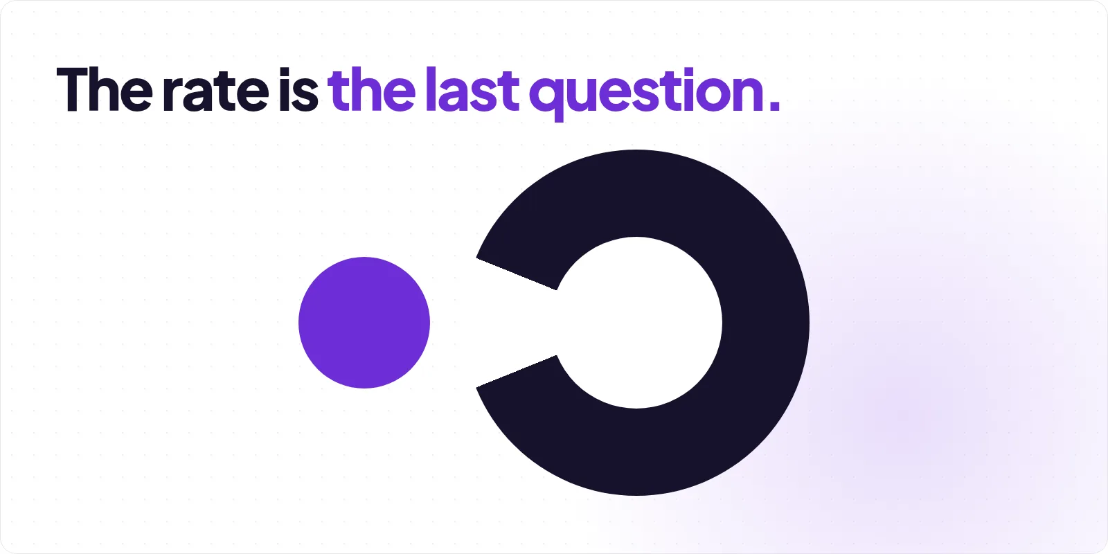 Cover reading "The rate is the last question", above a solid violet disc facing a thick charcoal ring with a wedge cut out of the side that faces it