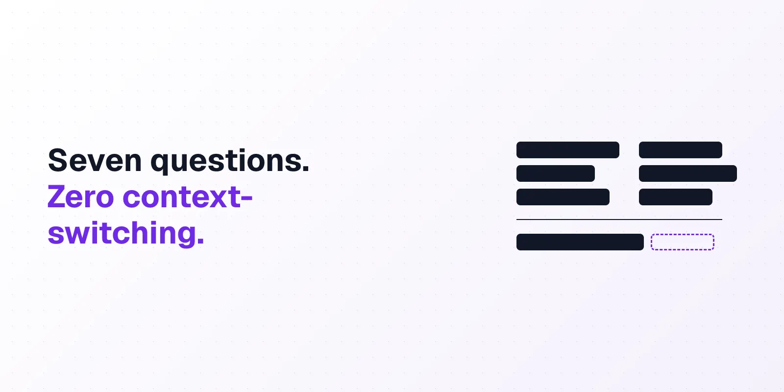 Cover reading "Seven questions. Zero context-switching," beside a diagram of wallet and bank activity converging into one reconciled answer.